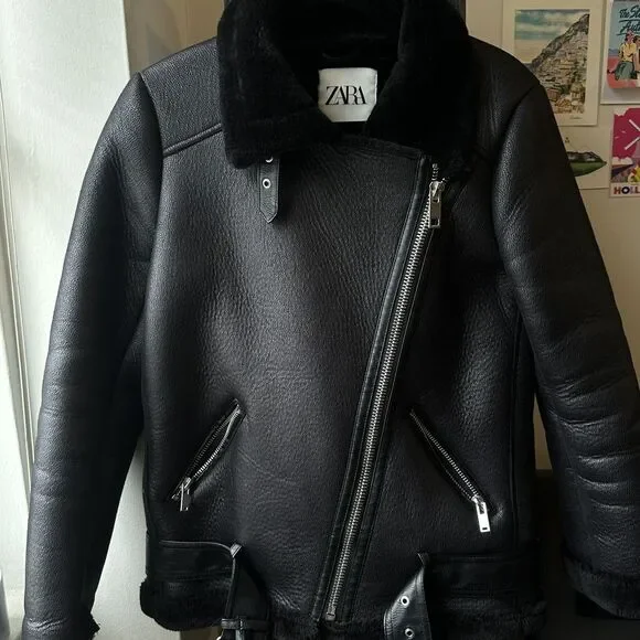 Zara Black Leather Biker Jacket / XS - Picture 6 of 8